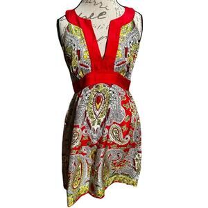 Tibi New York Sz 8 paisley Silk Dress Bright Colors Preppy Designer Resort Party